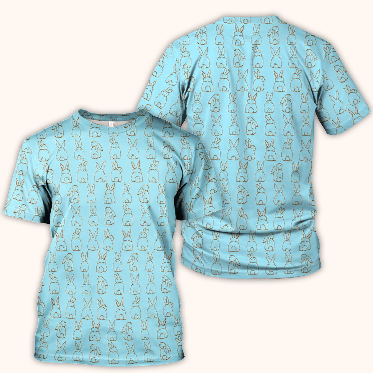 Cartoon Bunny Line Art Nurse Scrub Top - Easter Gift