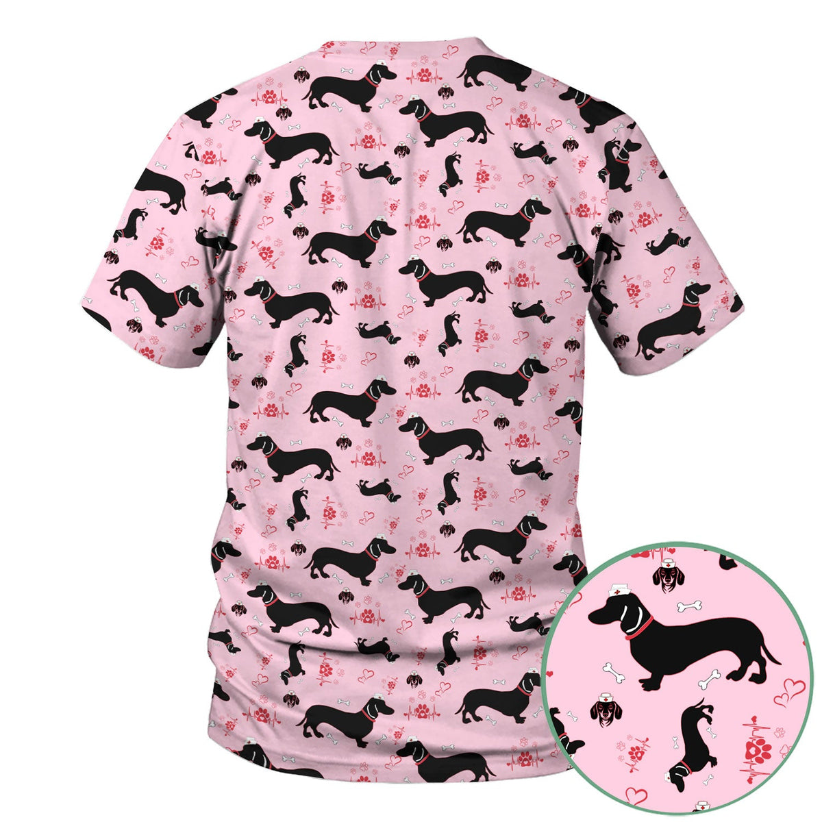 Dachshund Scrub Top - Cute Dog Print Scrubs for Women, Men Multi Color - Animal Scrub Shirt Gift for Nurse, CNA, RN, Doctor