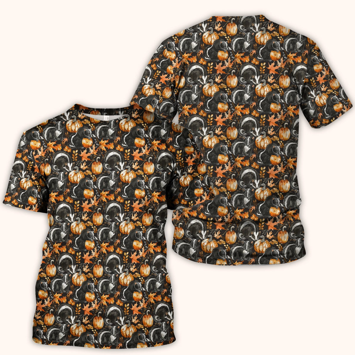 Skunk Pumpkin Autumn Leaves Nurse Scrub Top