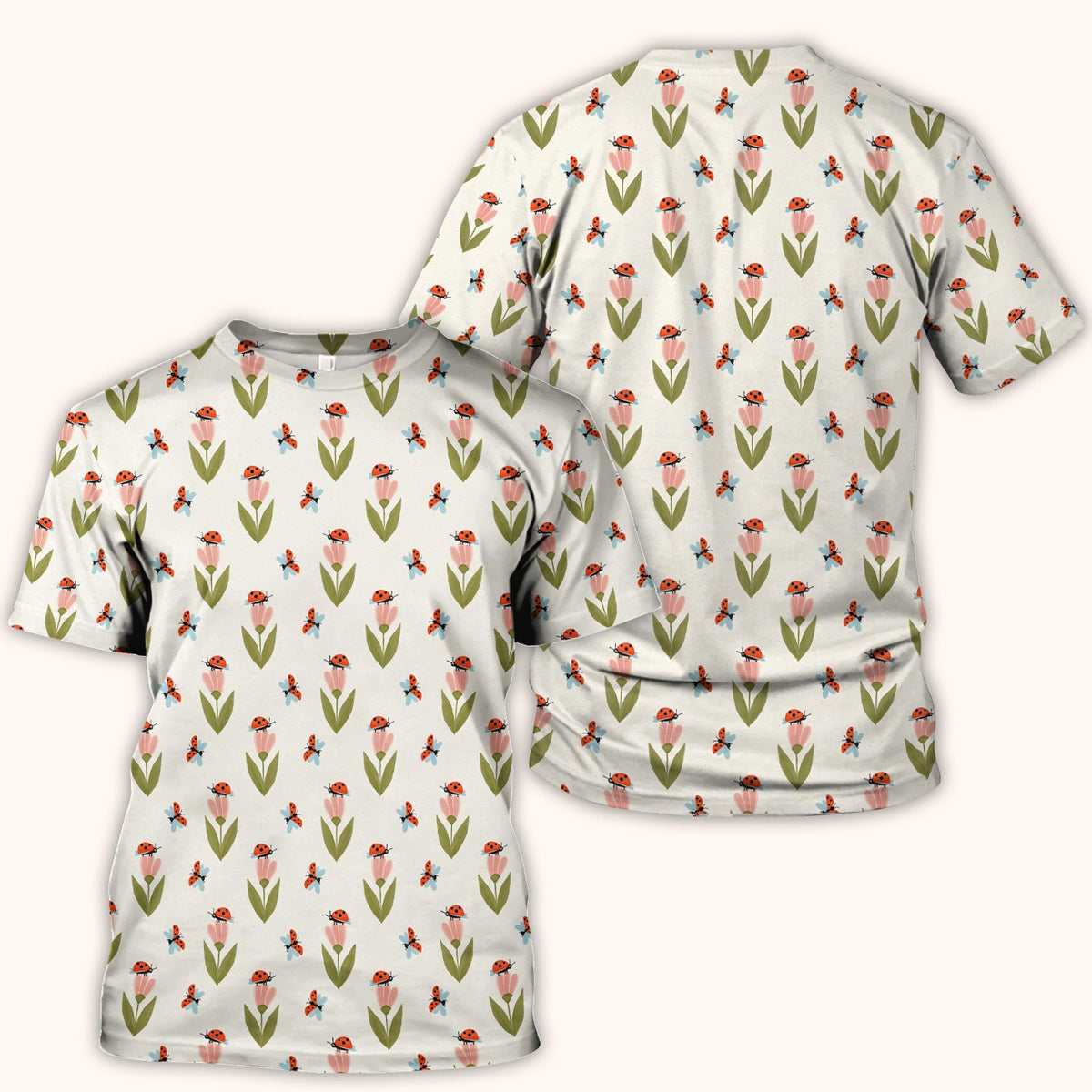 Ladybug Tulip Floral Nurse Scrub Top