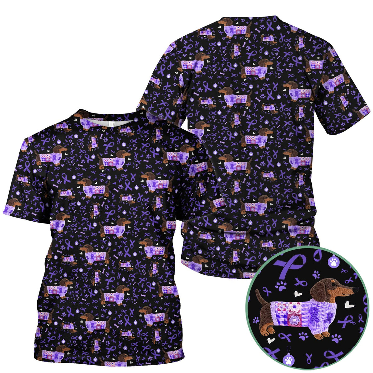 Purple Ribbon Dachshund Nurse Scrub Top