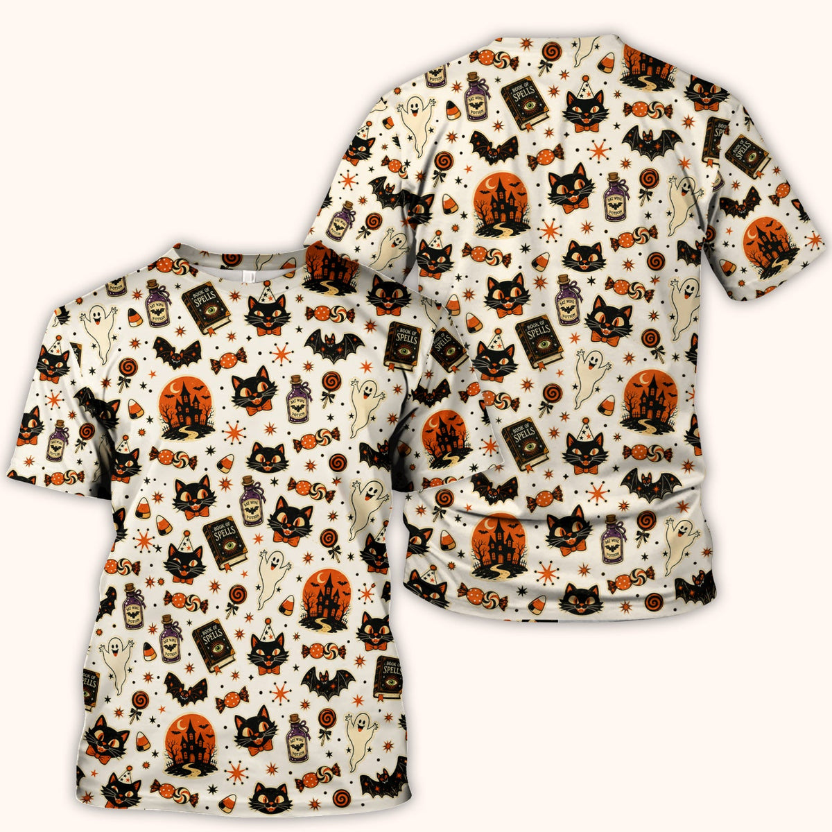 Black Cat Ghost Candy Nurse Scrub Top - Halloween Gift