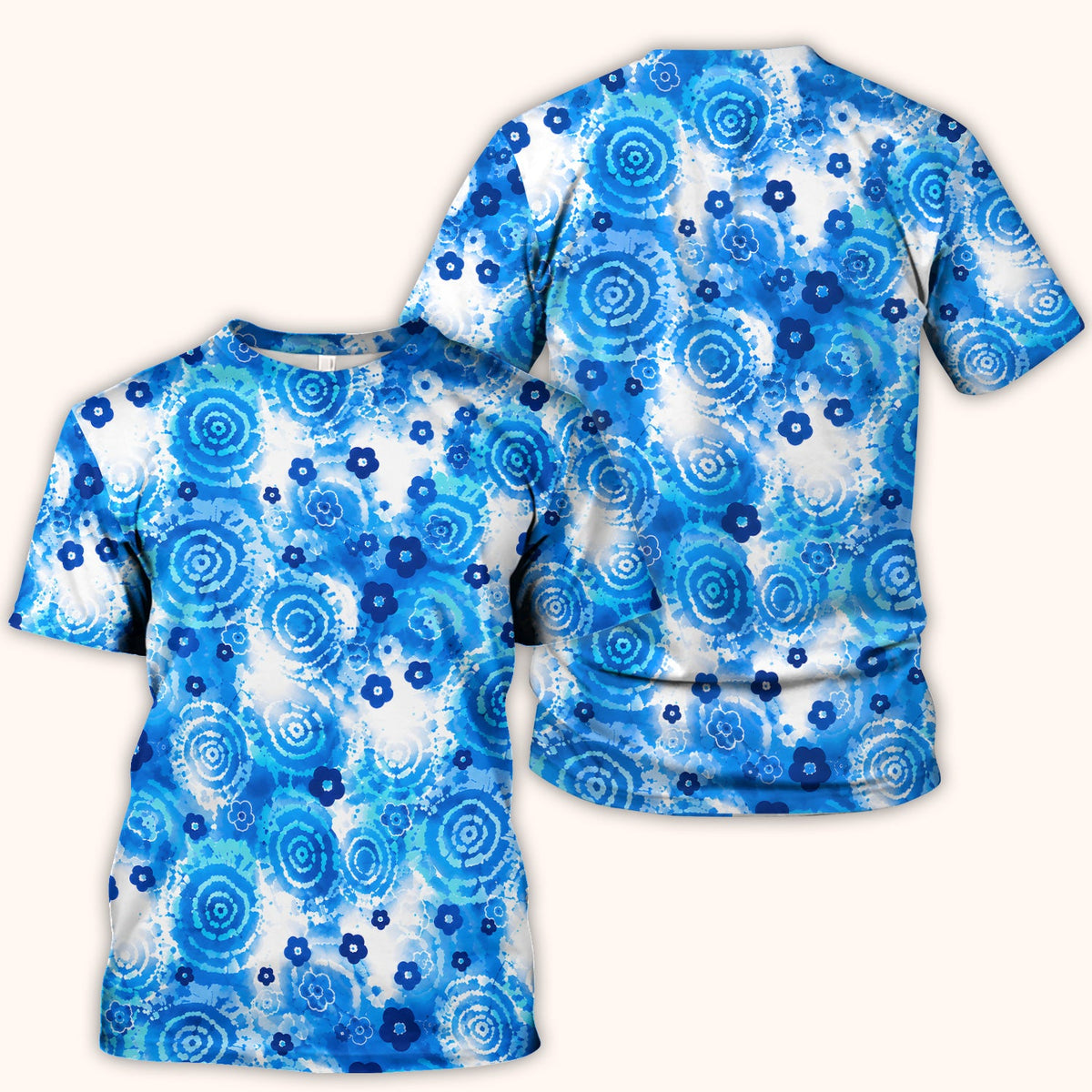 Blue Floral Spiral Nurse Scrub Top