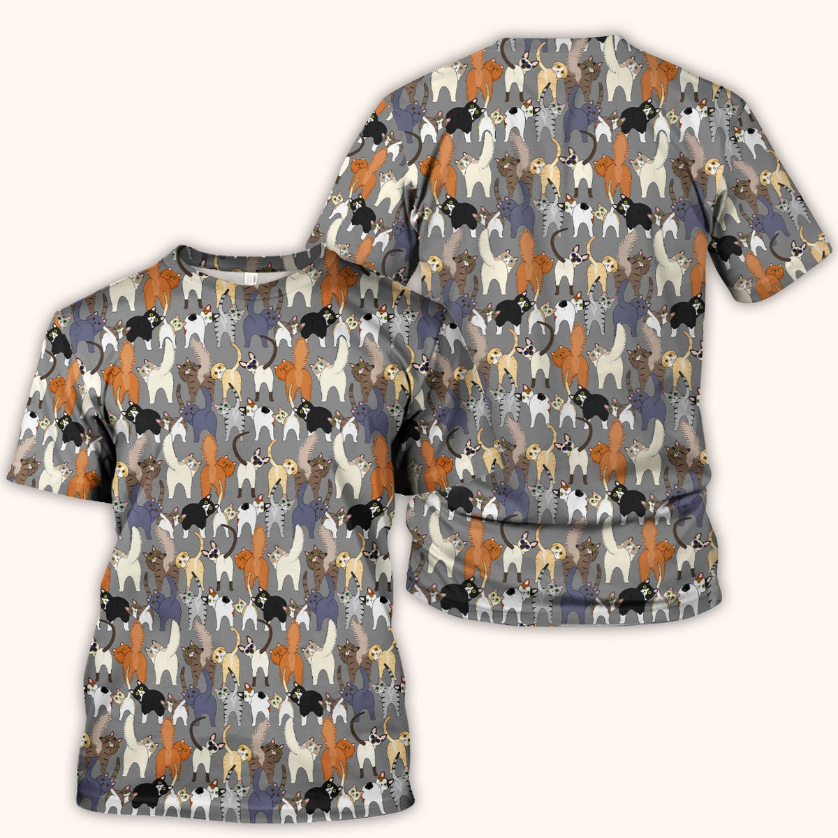 Whimsical Multicolor Cat Cartoon Nurse Scrub Top