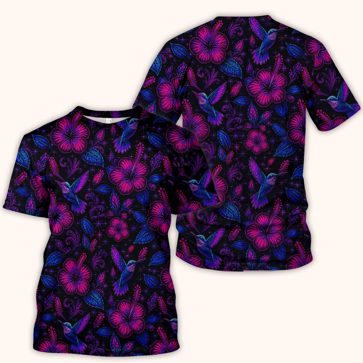 Tropical Hummingbird Hibiscus Floral Nurse Scrub Top