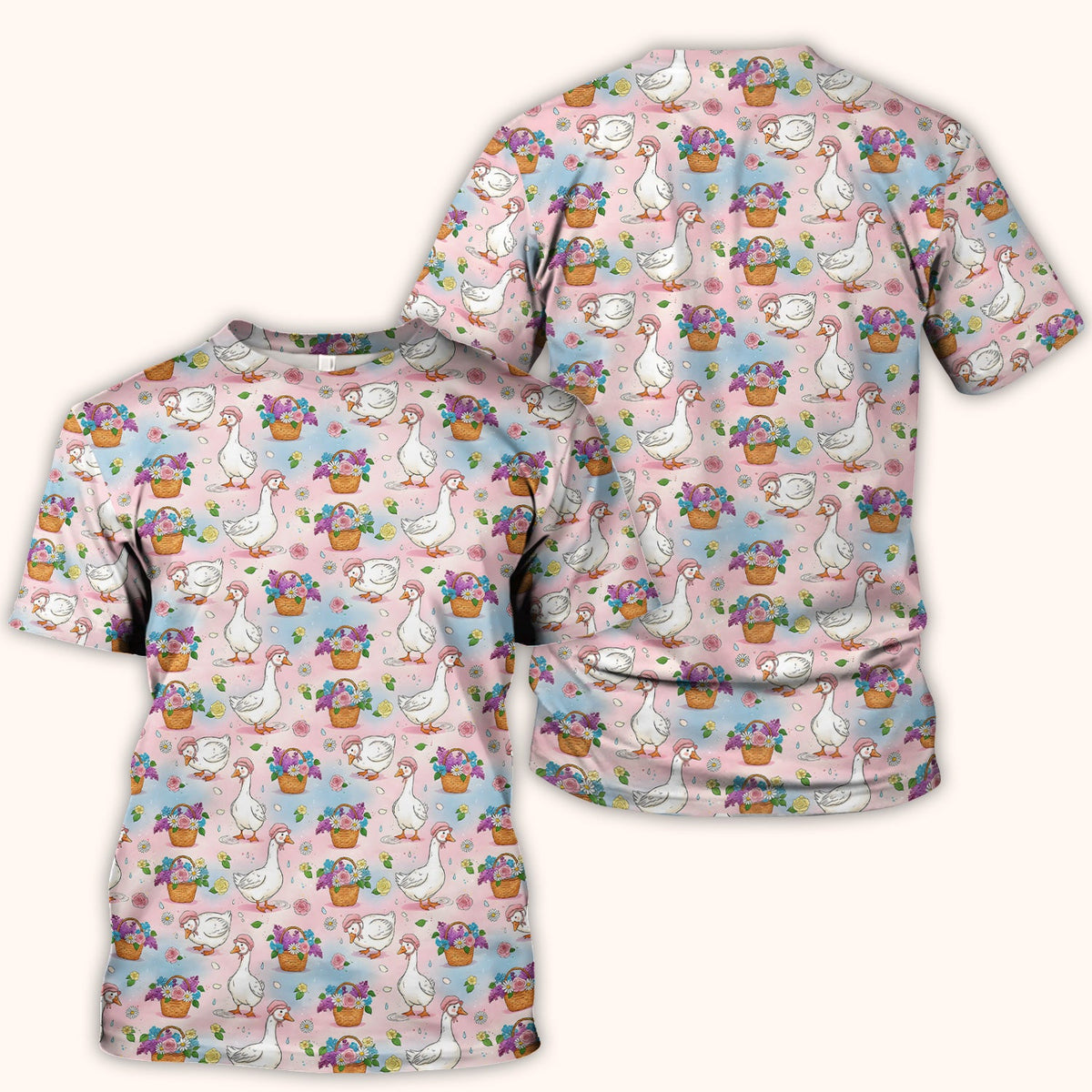 Spring Goose Flower Basket Nurse Scrub Top