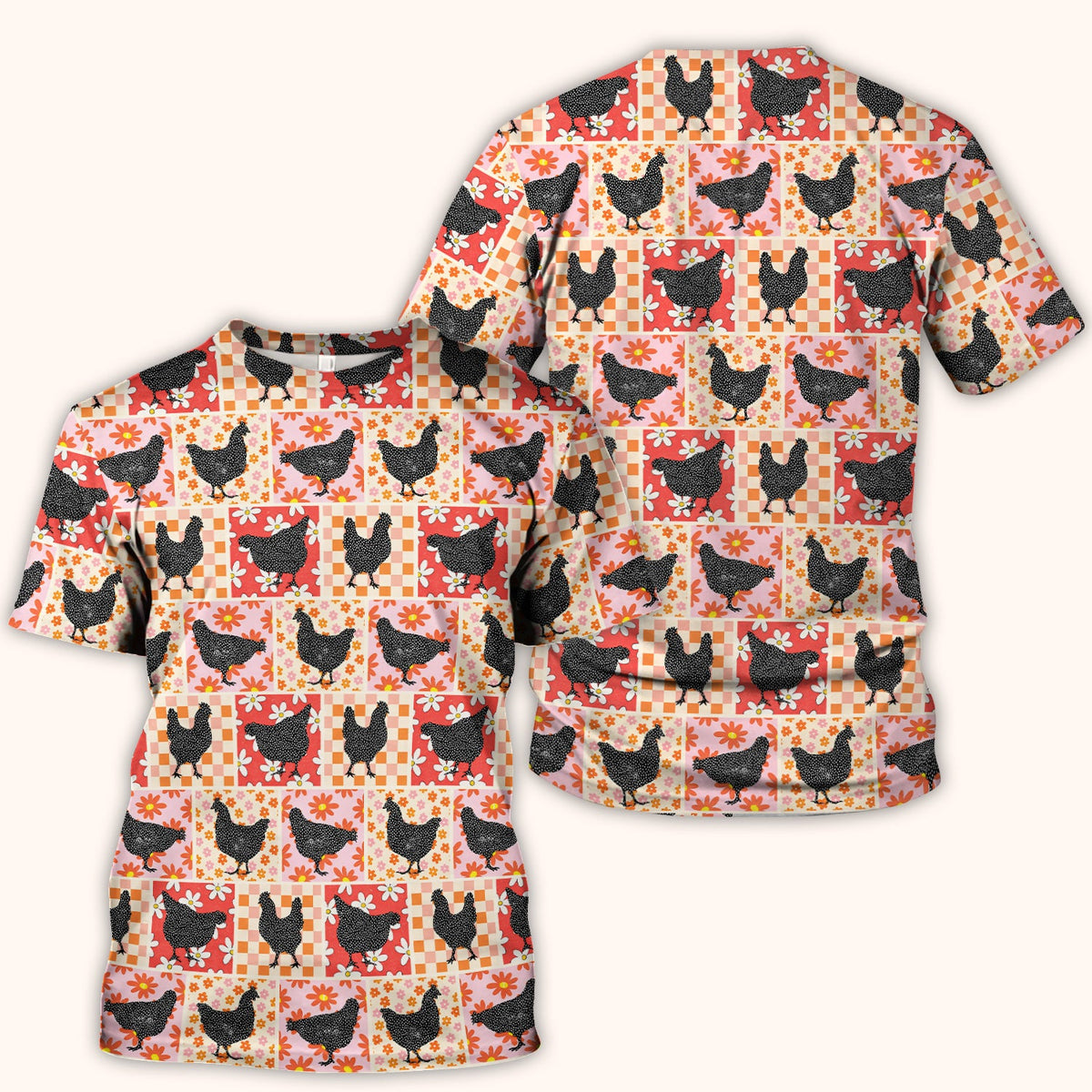 Chicken Patchwork Floral Nurse Scrub Top
