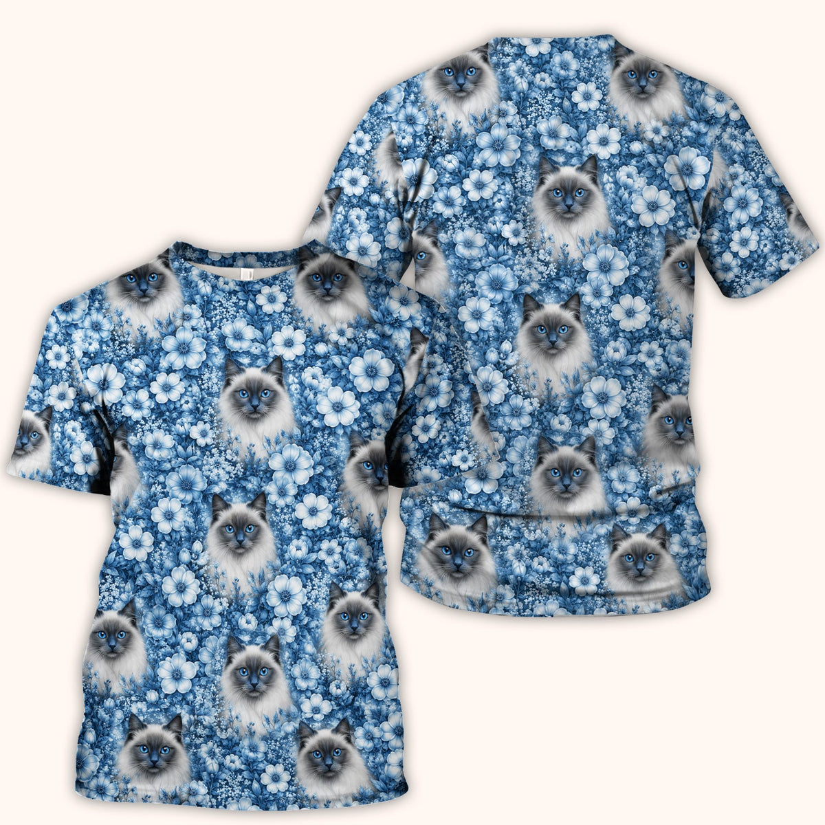Blue Floral Ragdoll Cat Nurse Scrub Top
