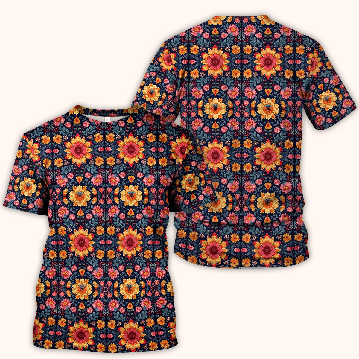 Elegant Dark Floral Nurse Scrub Top