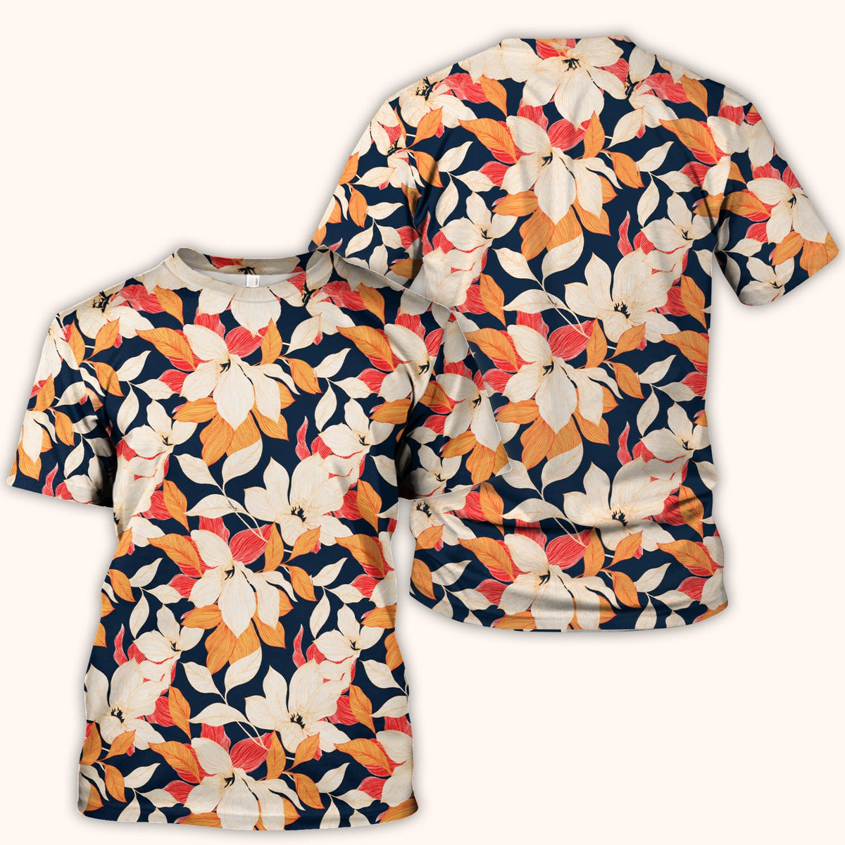 Elegant Ivory Lily Leaves Nurse Scrub Top