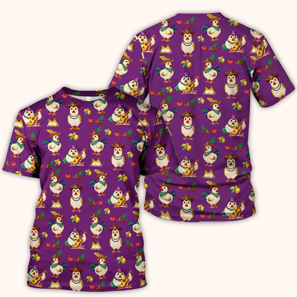 Mardi Gras Rooster Cowboy Nurse Scrub Top