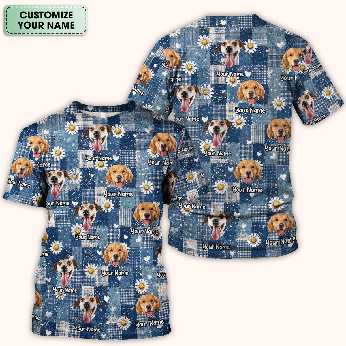 Personalized Dog Photo Patchwork Daisy Nurse Scrub Top