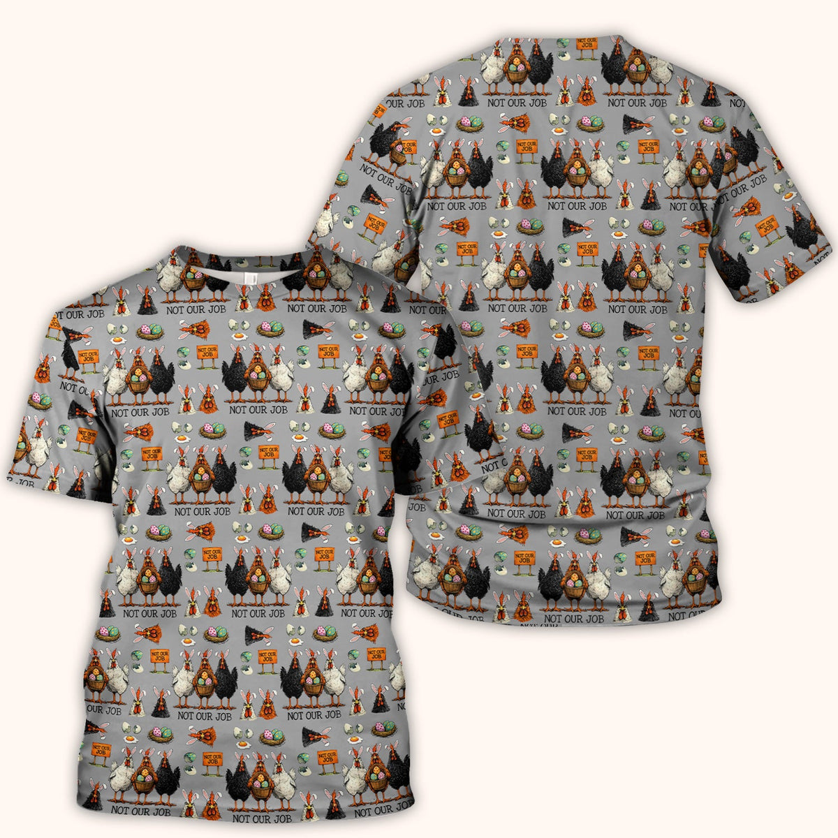 Funny Easter Chicken Humor Pattern Scrub Top, Comfortable Scrubs for Nurses
