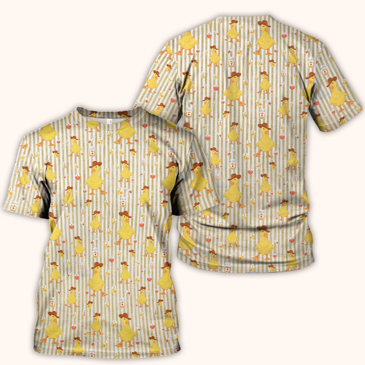 Cowboy Ducktor Vertical Stripe Nurse Scrub Top