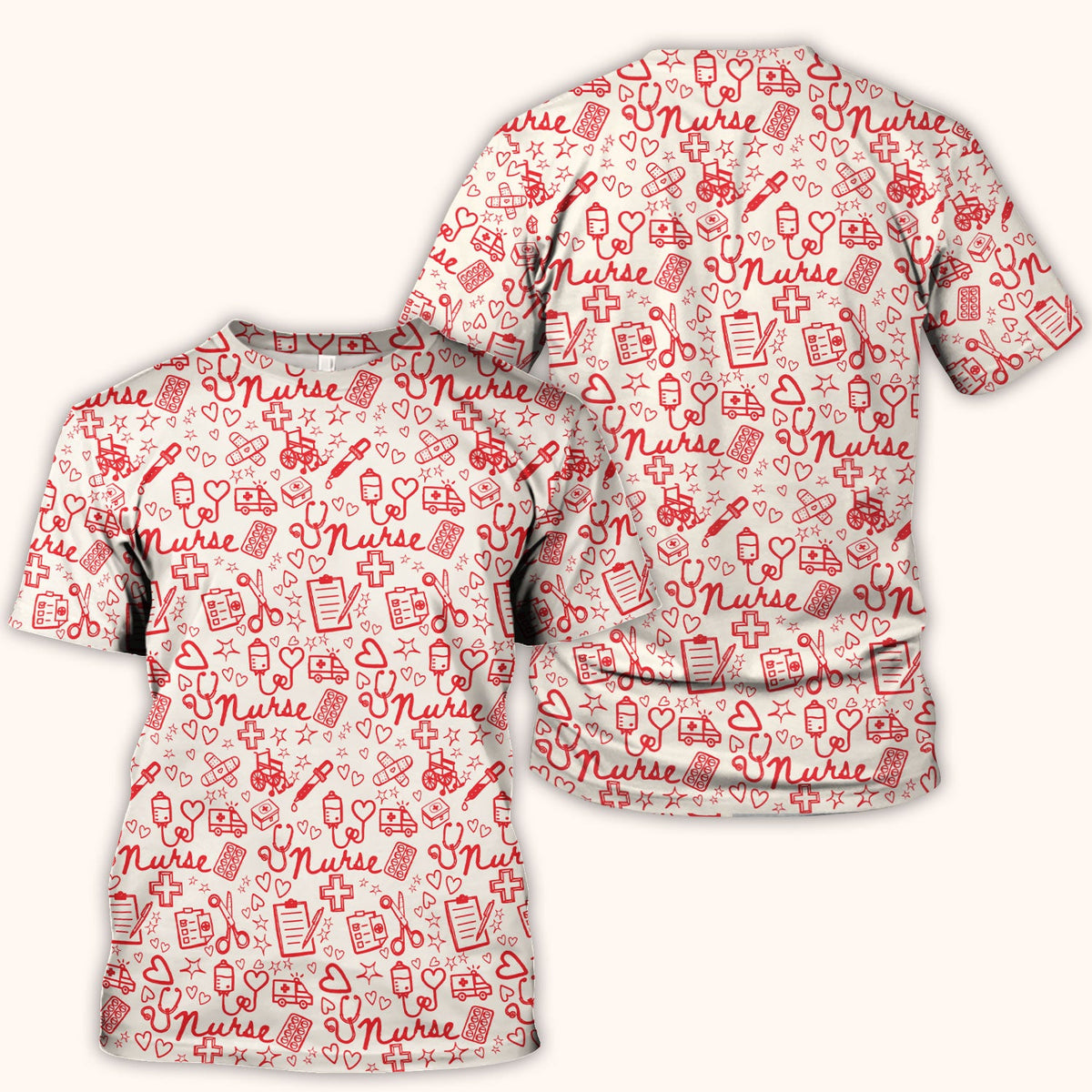 Cute Nurse Heart Medical Pattern Scrub Top, Comfortable Scrubs for Nurses