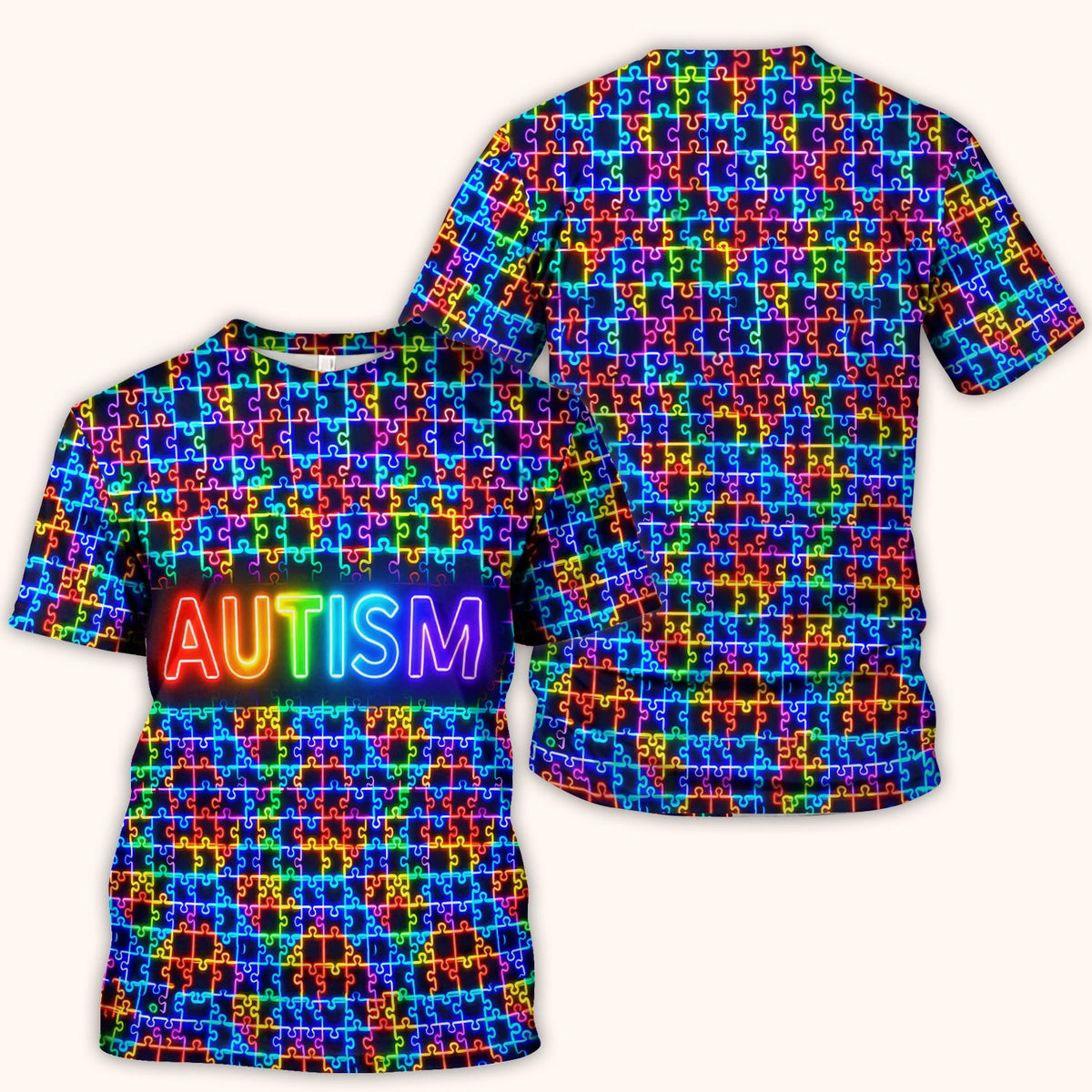 Autism Puzzle Neon Nurse Scrub Top
