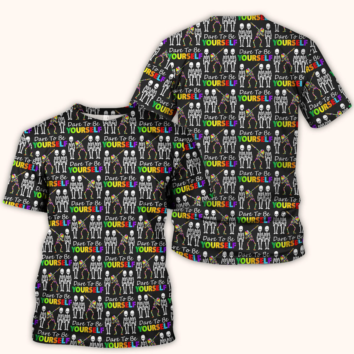 Rainbow Skeleton Dare To Be Yourself Nurse Scrub Top