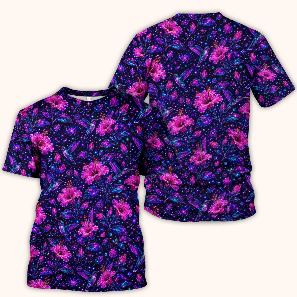 Galaxy Floral Hummingbird Nurse Scrub Top
