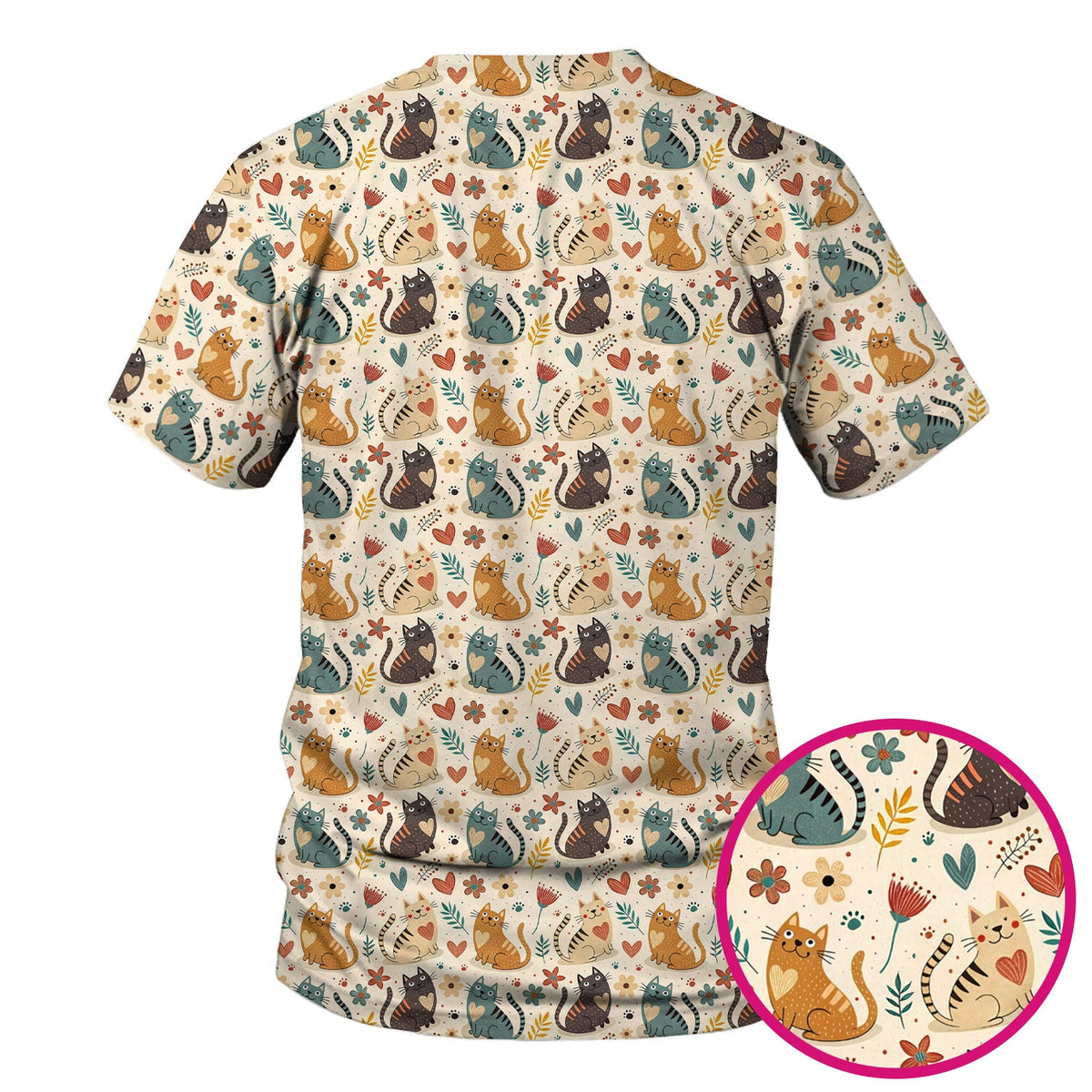 Cat Floral Nurse Scrub Top