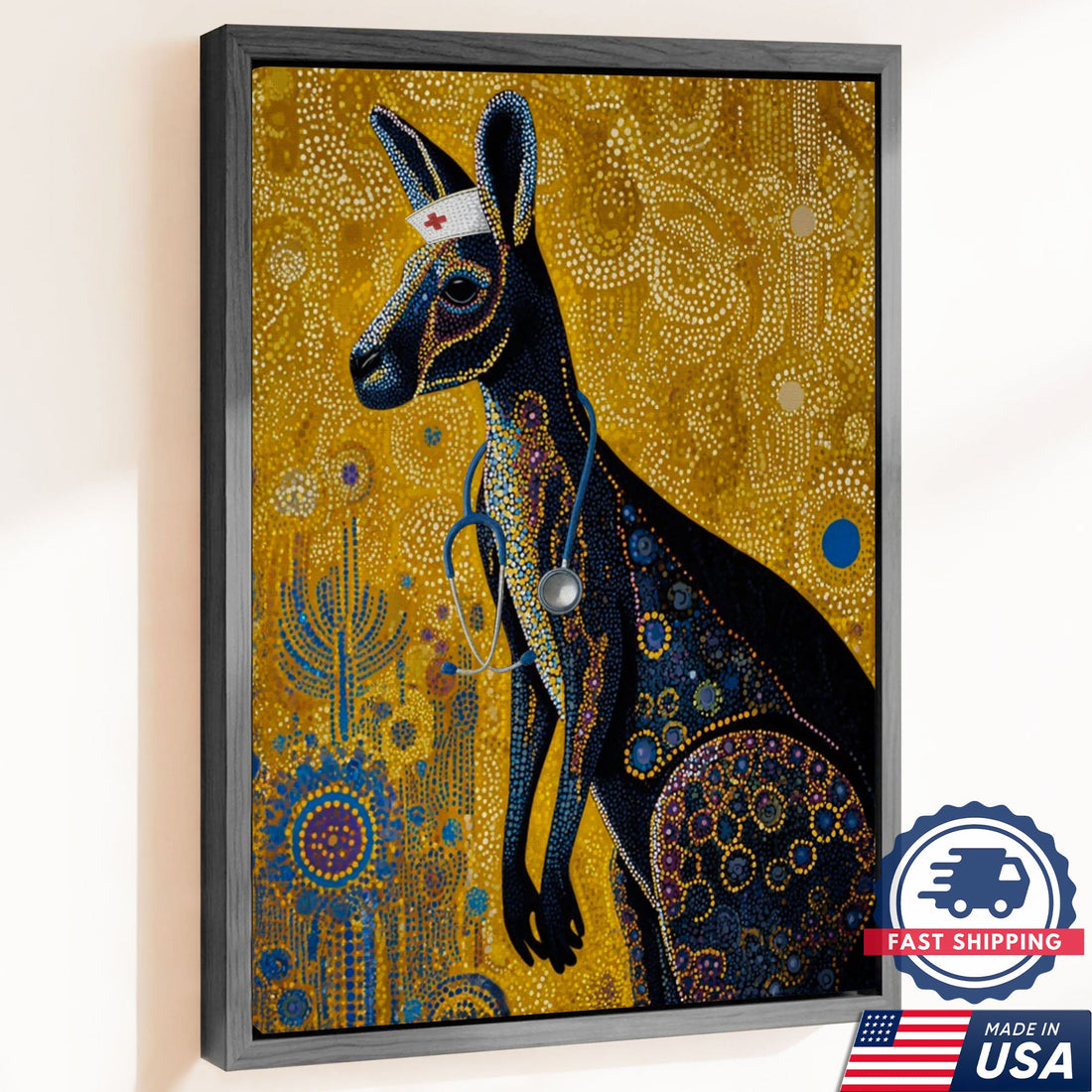 Aboriginal Kangaroo Dot Art Nurse Canvas