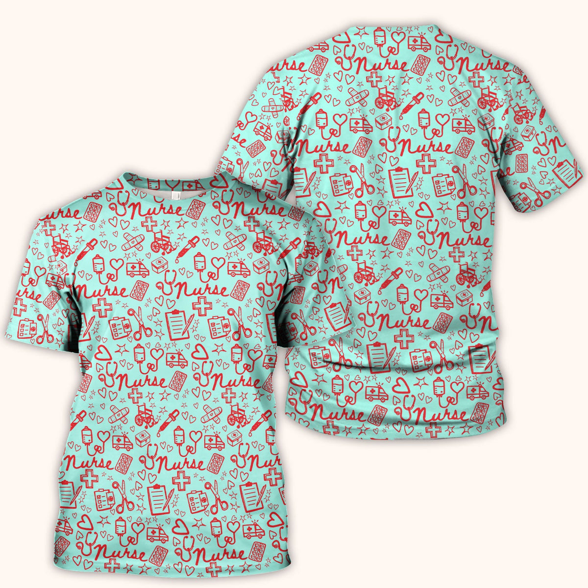 Cute Nurse Heart Medical Pattern Scrub Top, Comfortable Scrubs for Nurses