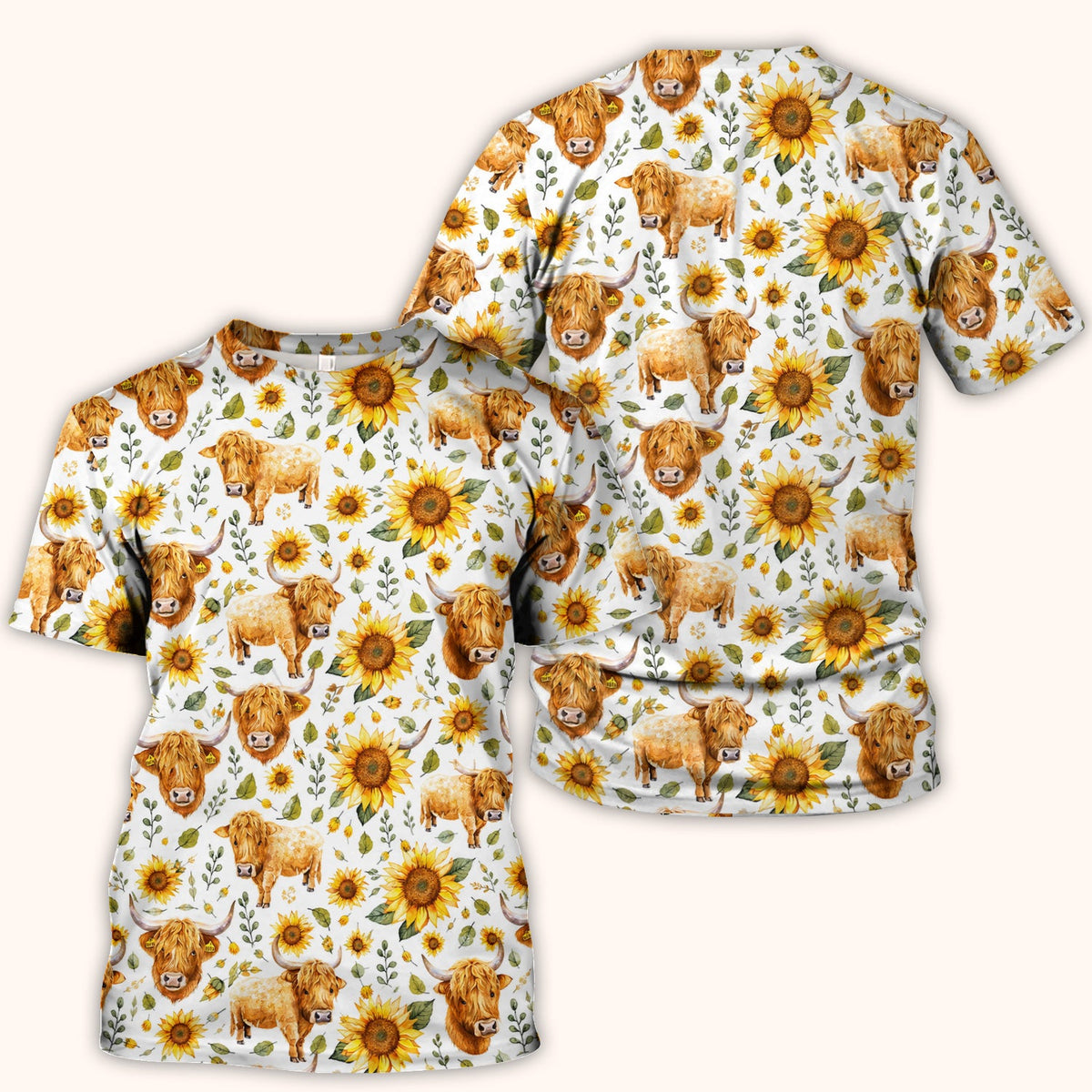 Highland Cow Sunflower Pattern Nurse Scrub Top