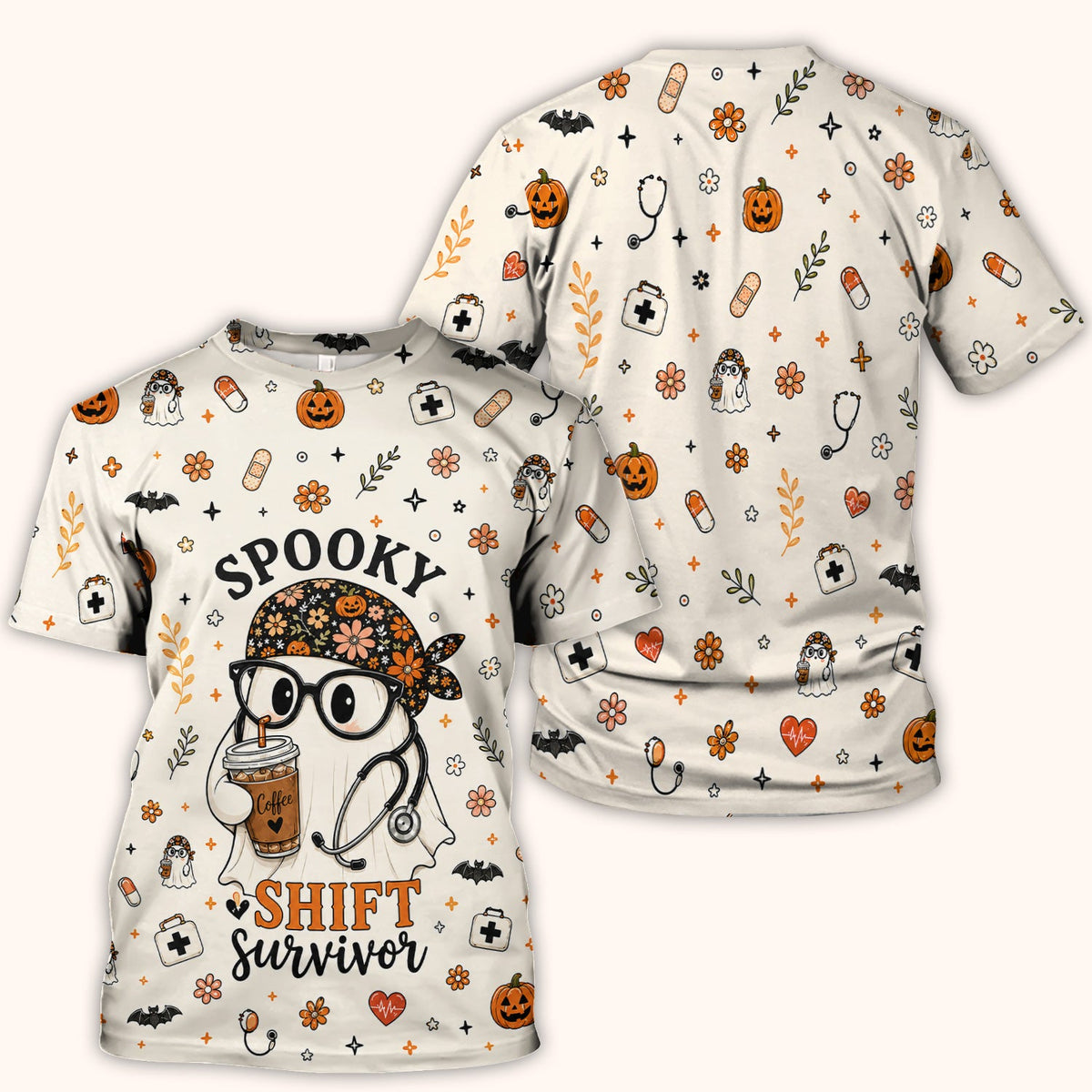 Shift Survivor Ghost Nurse Scrub Top - Halloween Gift