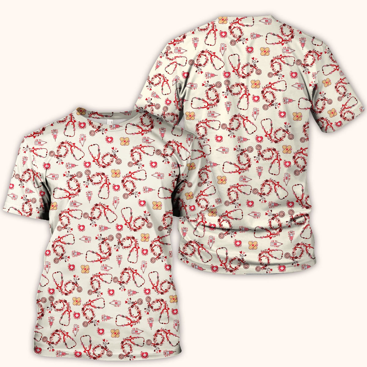 Heart Stethoscope Nurse Scrub Top