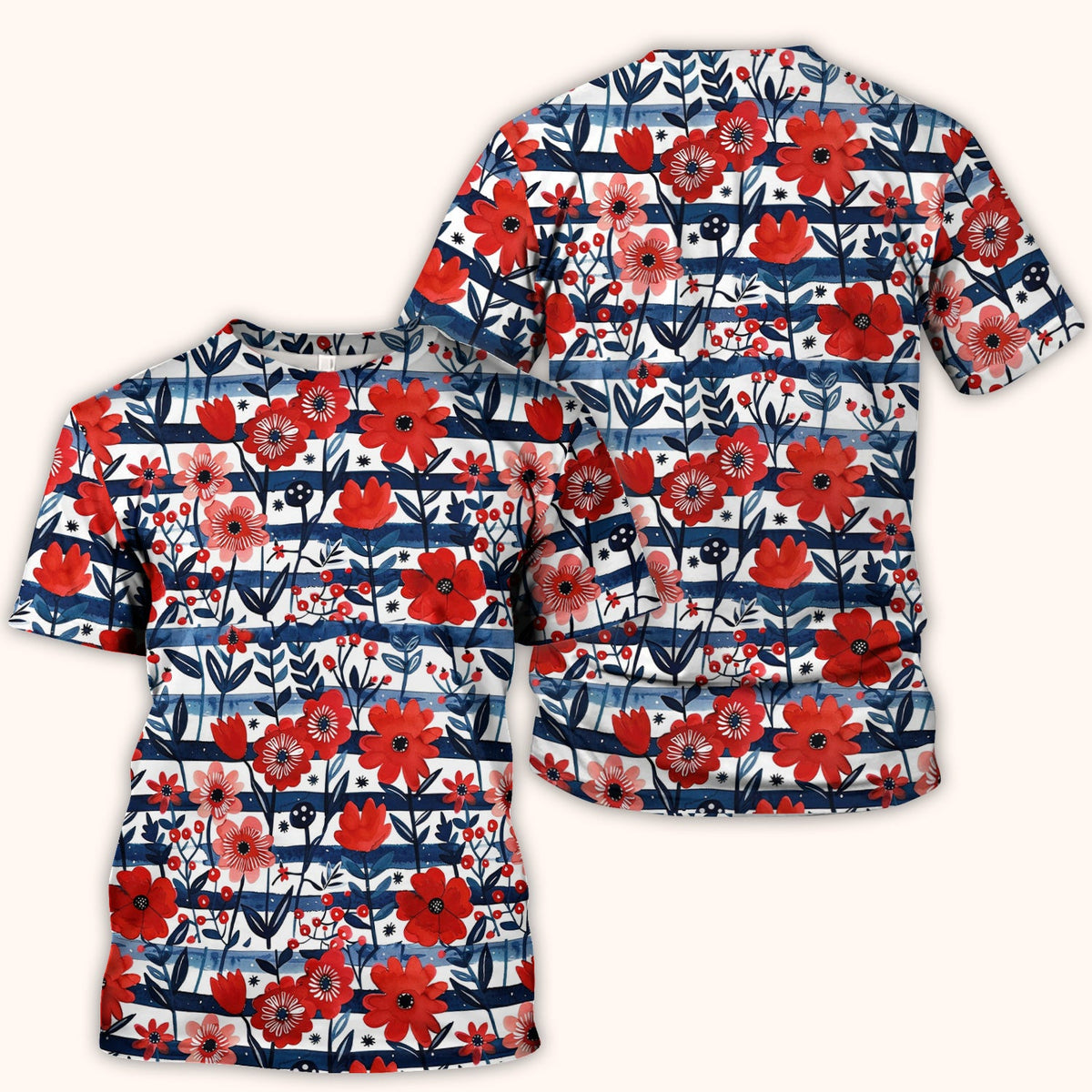 Red Poppy Navy Stripe Nurse Scrub Top