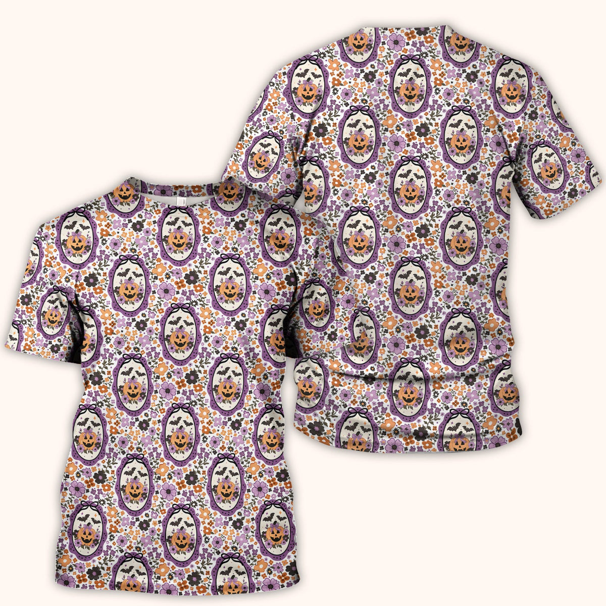 Pumpkin Floral Nurse Scrub Top - Halloween Gift