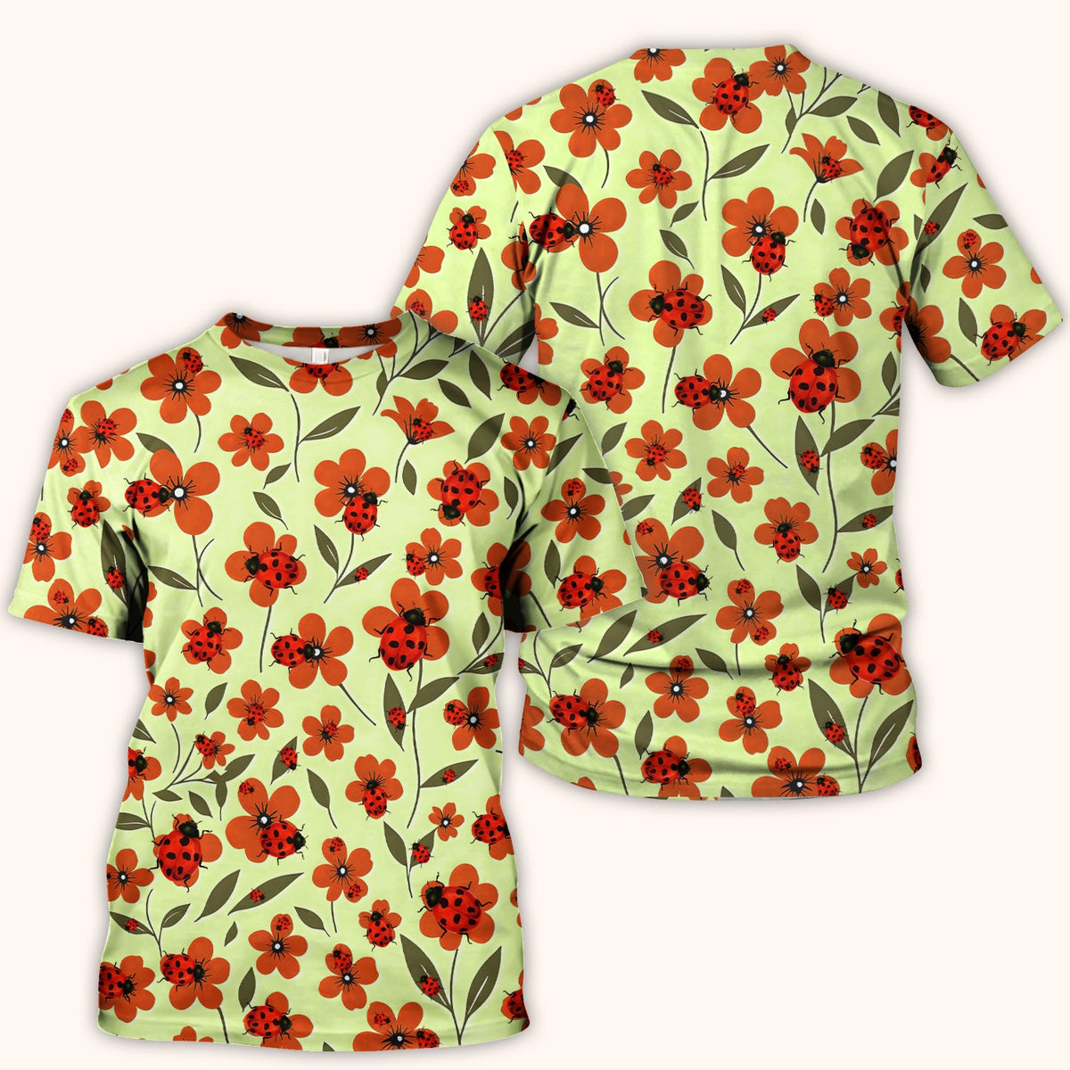 Ladybug Orange Floral Garden Nurse Scrub Top