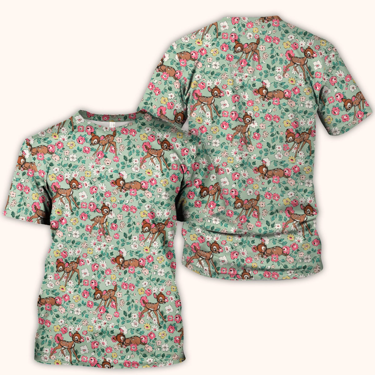 Cute Baby Deer Floral Nurse Scrub Top