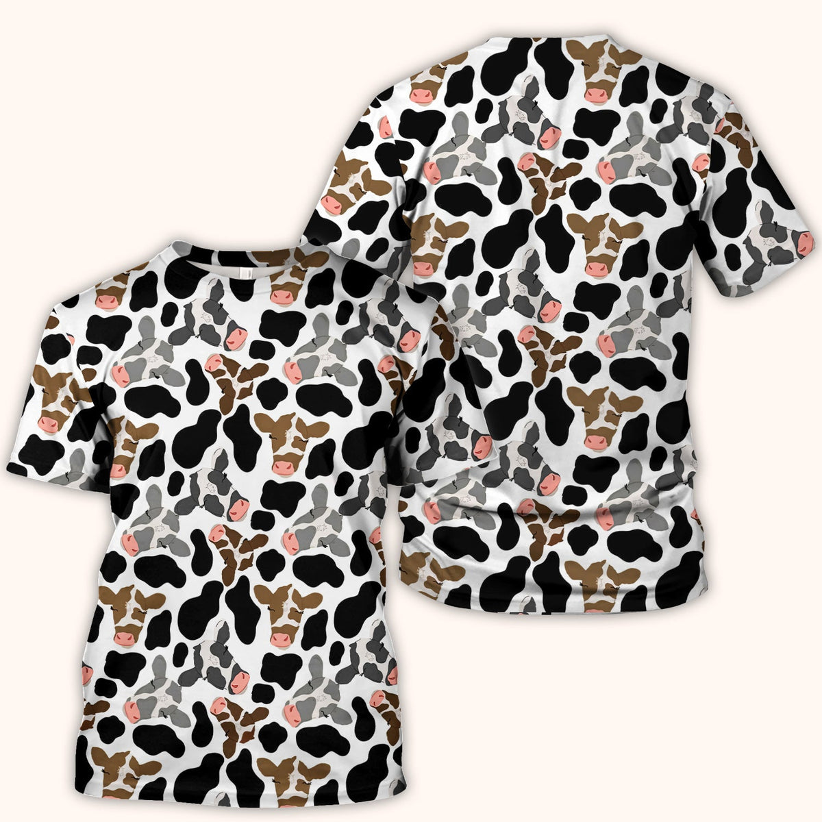 Cow Face Black White Nurse Scrub Top