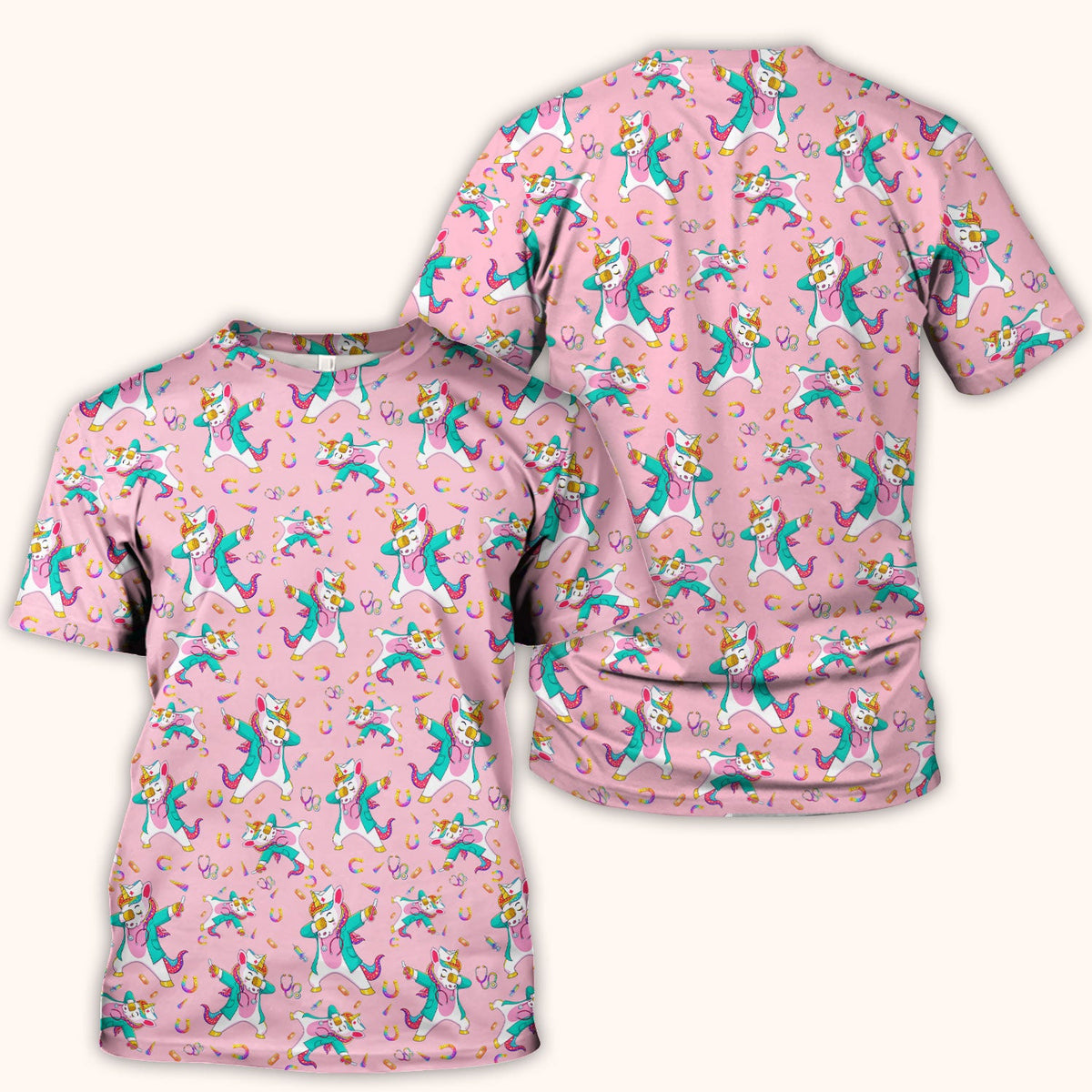 Cute Unicorn Nurse Dance Pattern Scrub Top, Breathable Fabrics Nursing Uniform