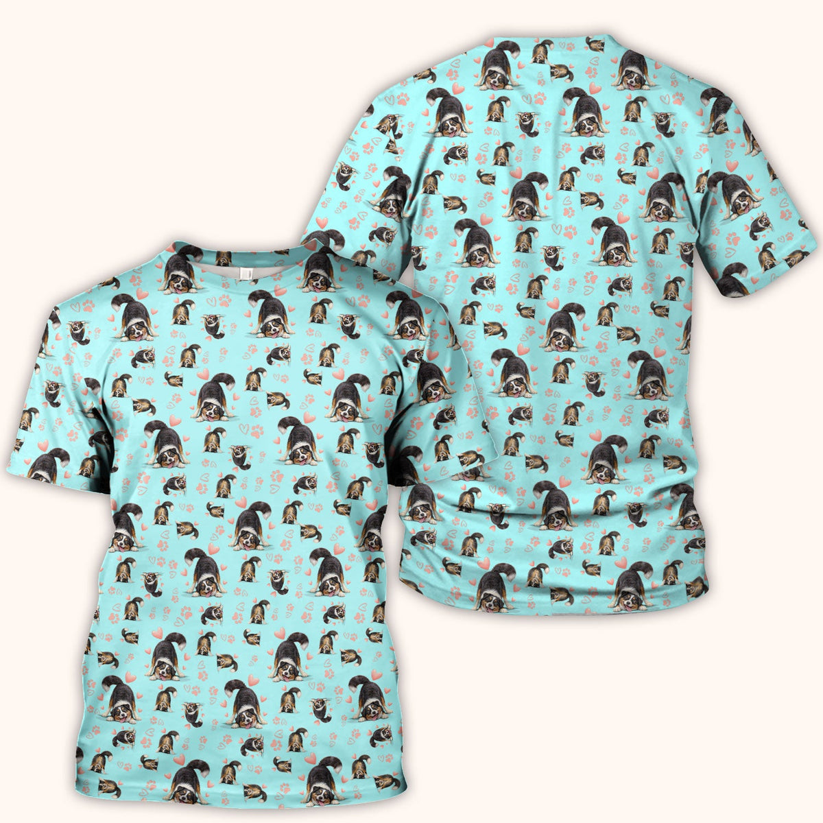 Playful Dog Heart Medical Print Scrub Top, Breathable Fabrics Nursing Uniform