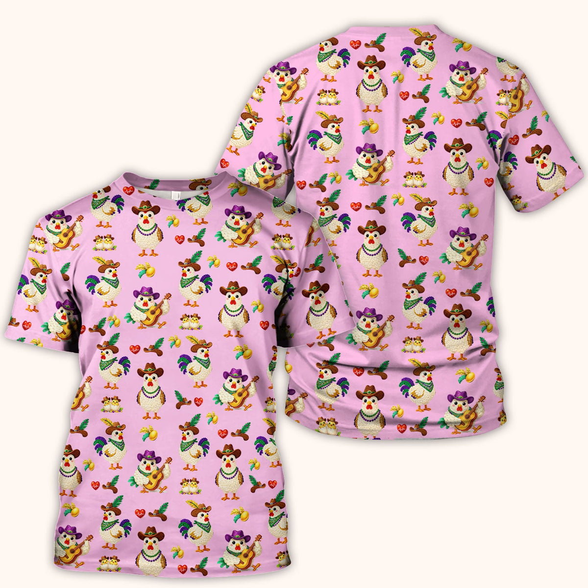 Mardi Gras Rooster Cowboy Nurse Scrub Top
