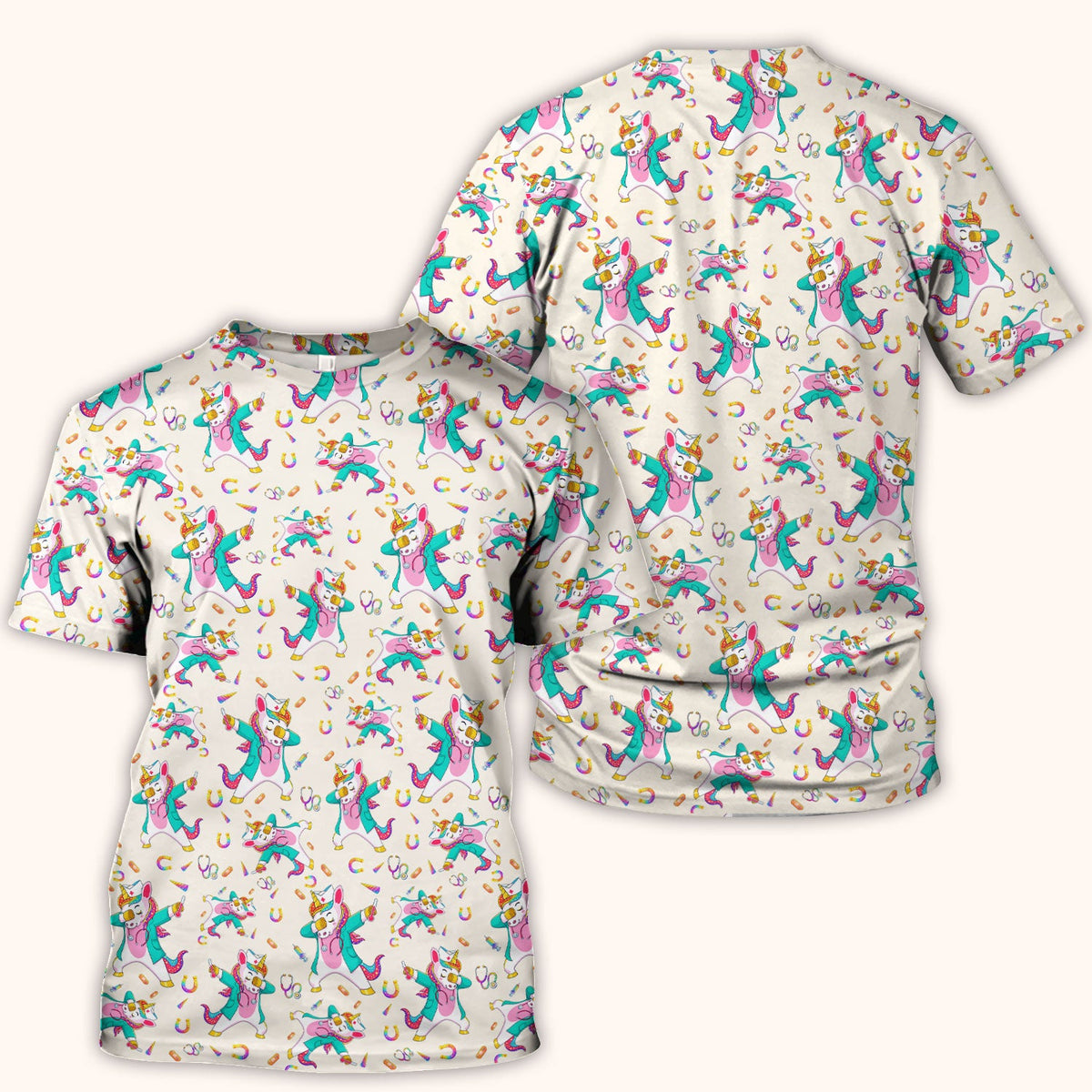 Cute Unicorn Nurse Dance Pattern Scrub Top, Breathable Fabrics Nursing Uniform