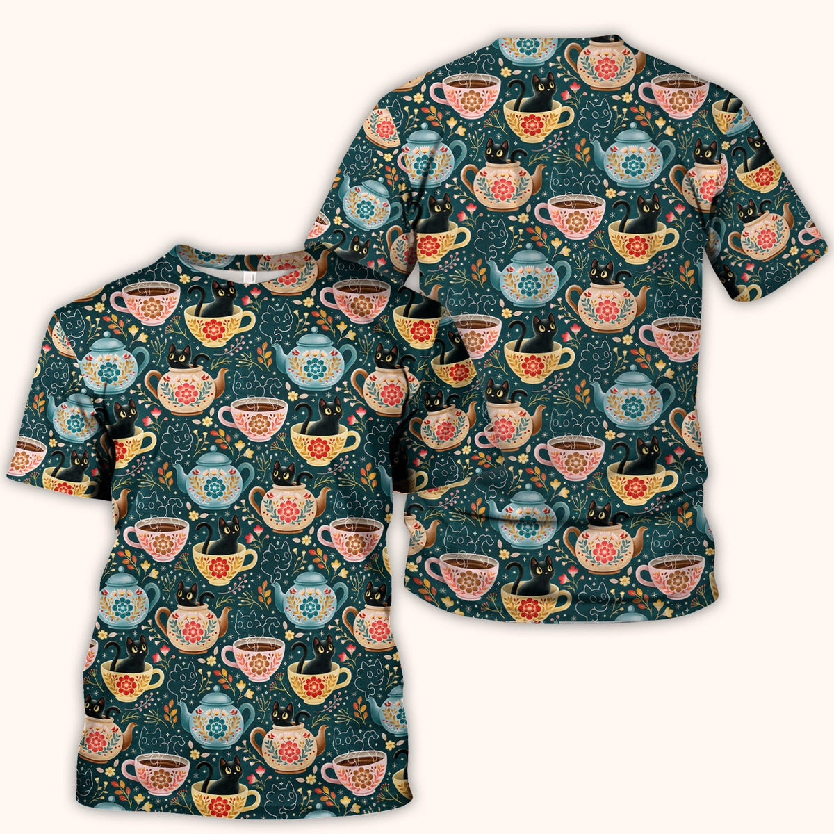 Black Cat Tea Party Veterinary Nurse Scrub Top