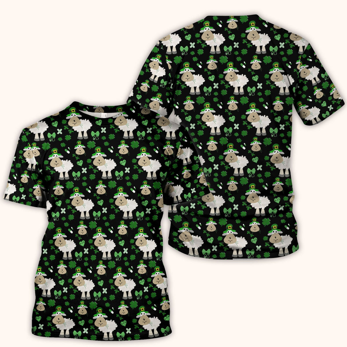 Nurse St. Patrick's Day Scrubs Top, Cute Sheep Shamrock Pattern Nurse Shirt, Breathable Fabrics Nursing Uniform