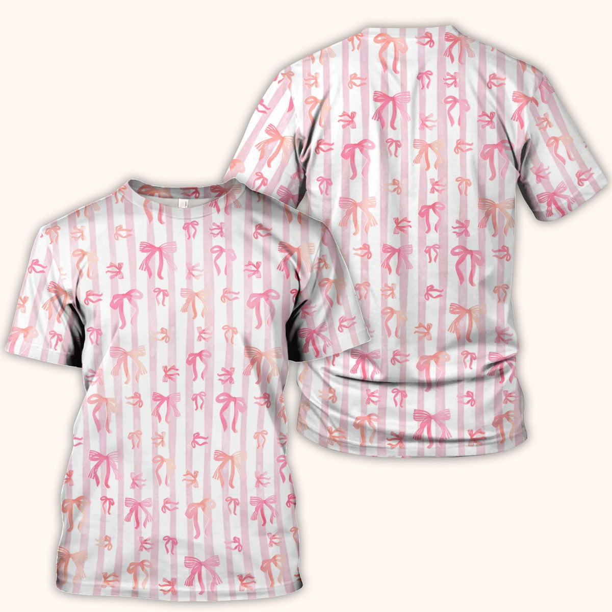 Pink Bow Stripe Nurse Scrub Top