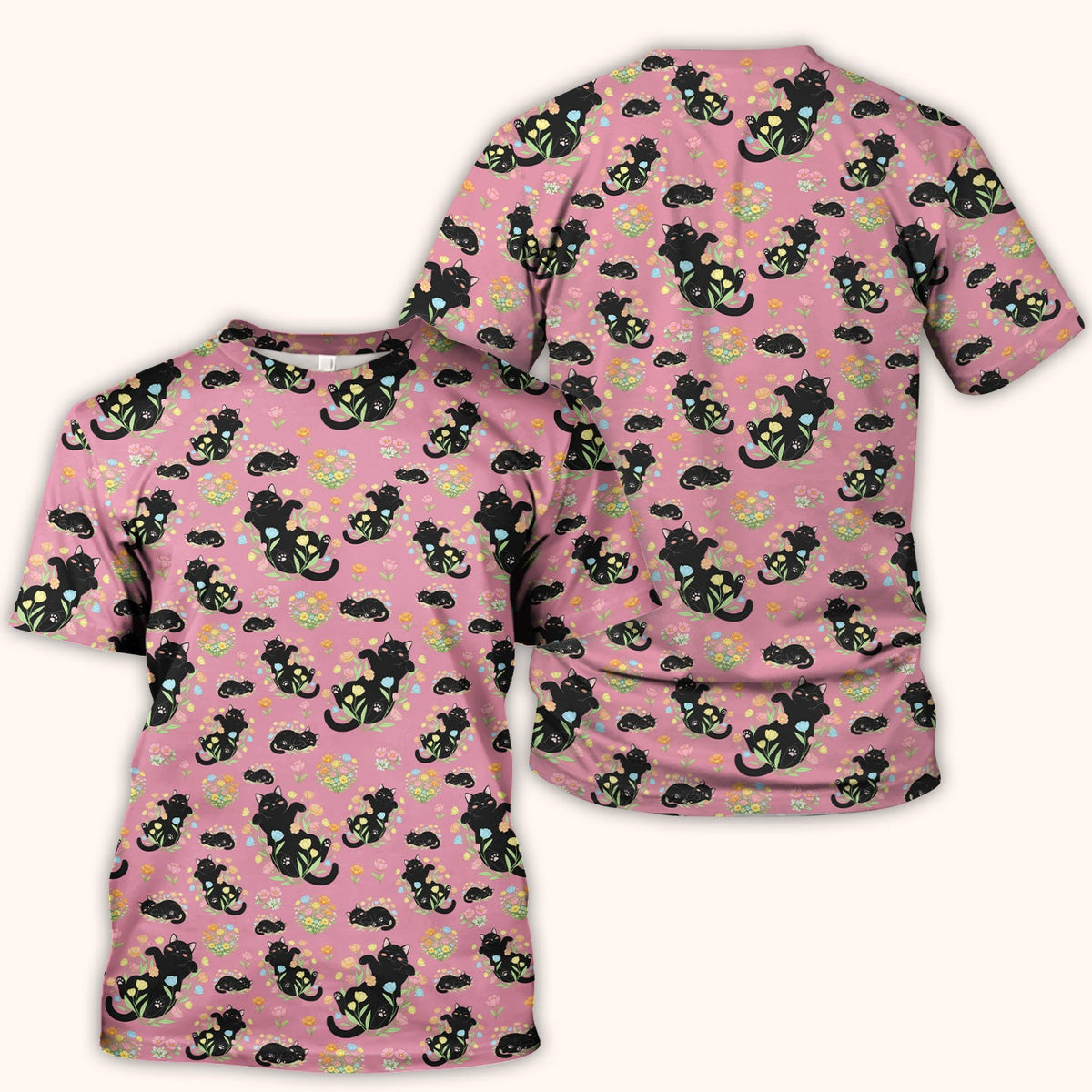 Cats Cute Poses Floral Nurse Scrub Top