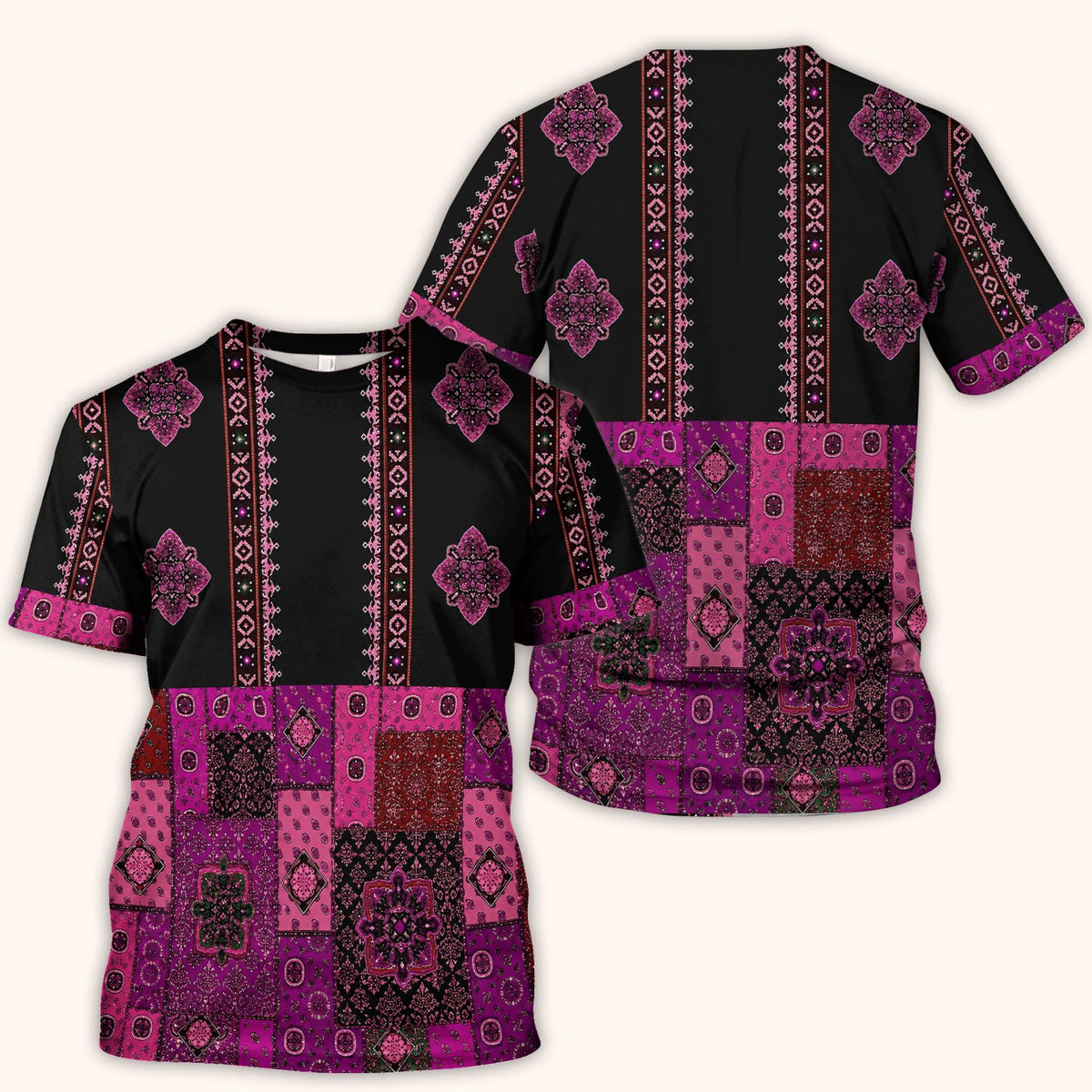 Boho Pink Bandana Patchwork Nurse Scrub Top