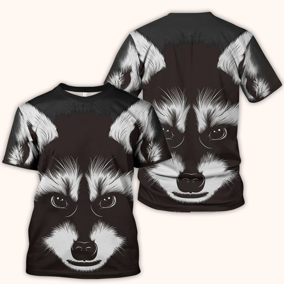 Black White Raccoon Face Nurse Scrub Top