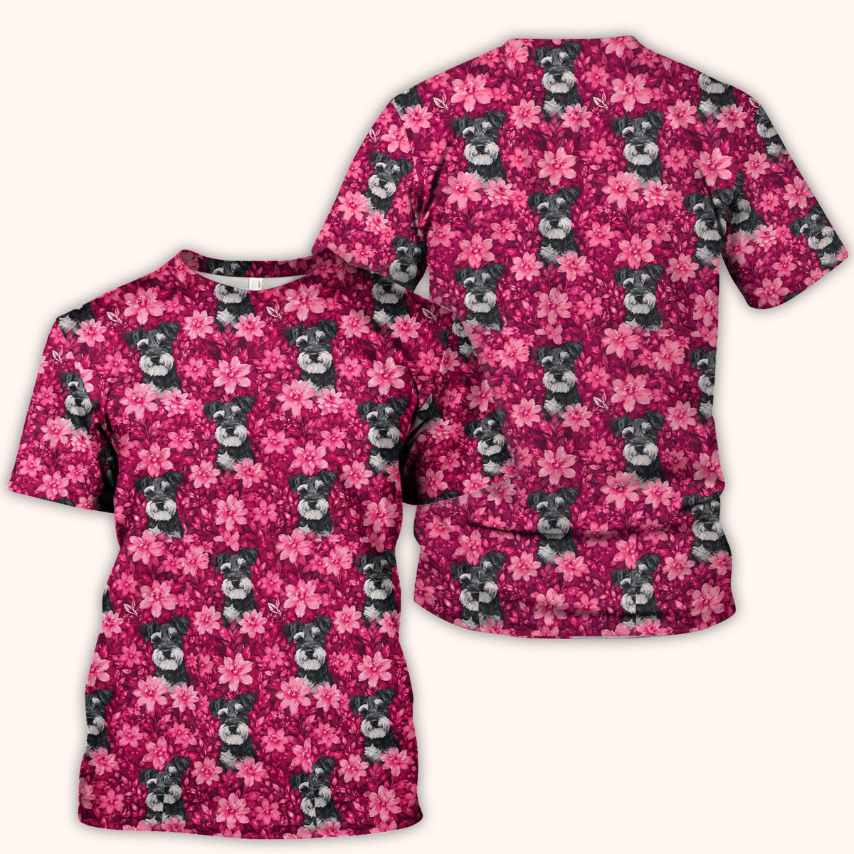 Pink Floral Schnauzer Nurse Scrub Top