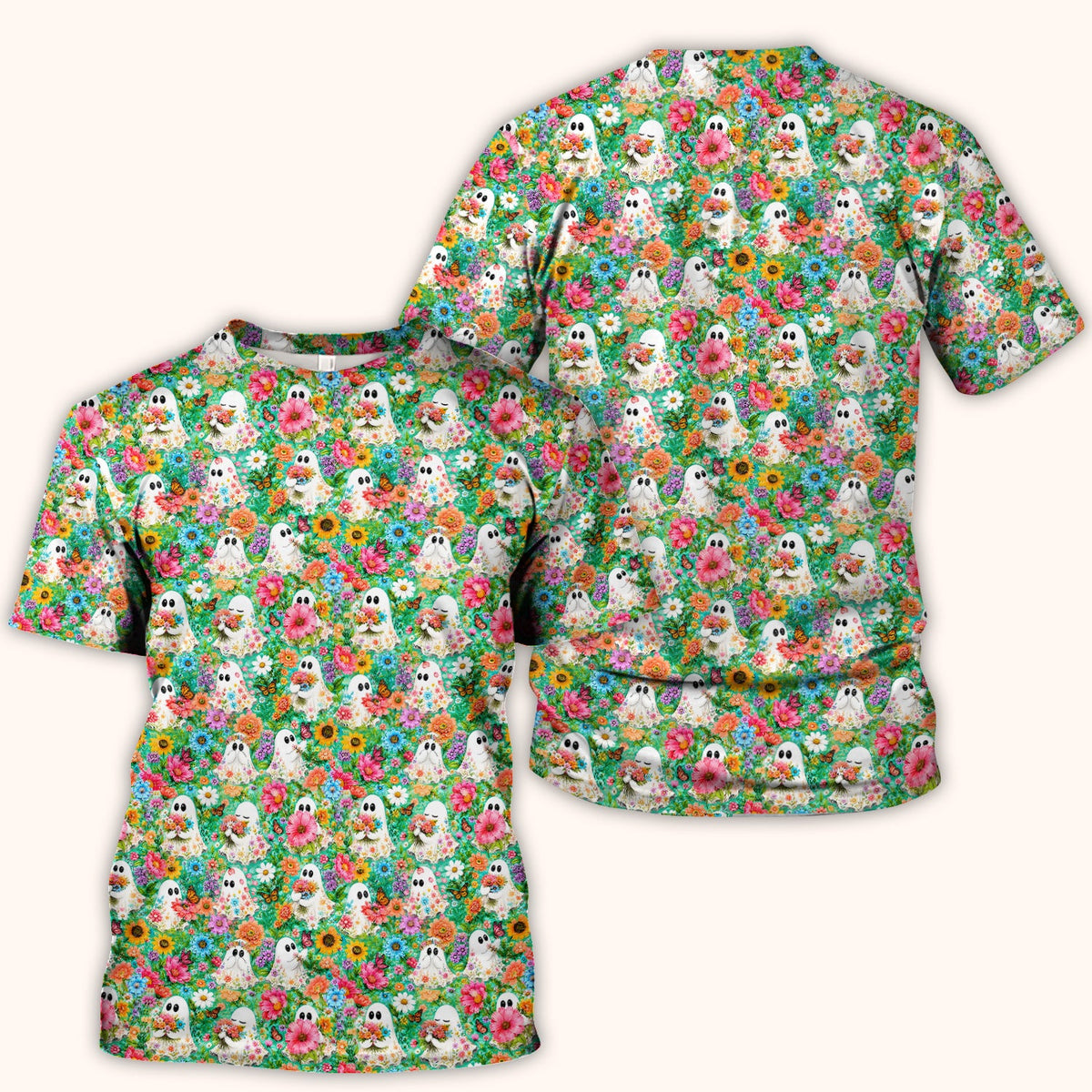 Halloween Floral Ghosts Nurse Scrub Top