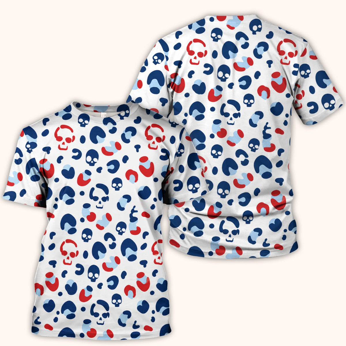 Red Blue Skull Leopard Nurse Scrub Top