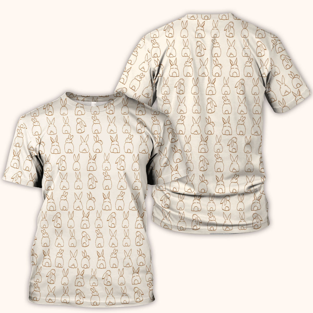 Cartoon Bunny Line Art Nurse Scrub Top - Easter Gift