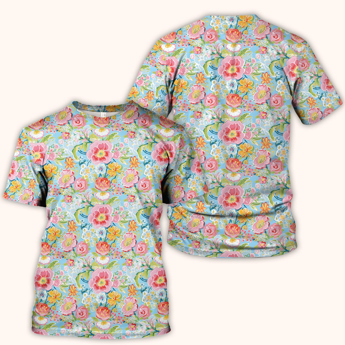 Pastel Tropical Floral Garden Nurse Scrub Top