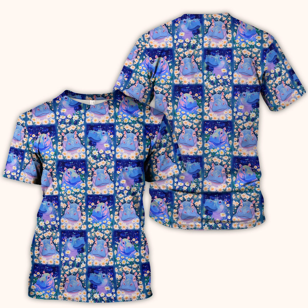 Hippo Daisy Patchwork Nurse Scrub Top