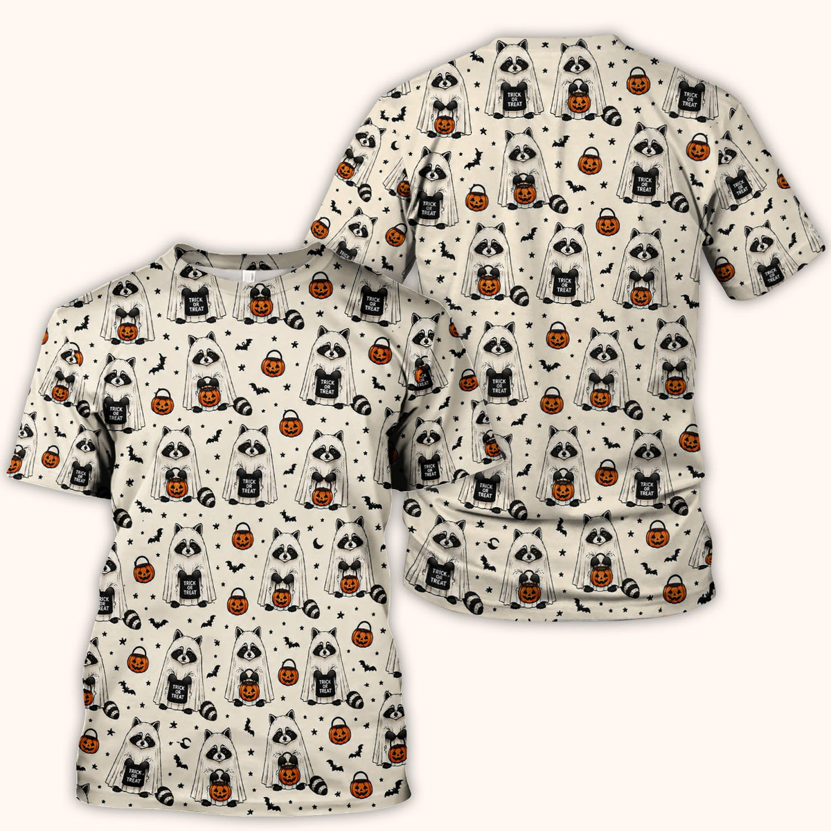 Halloween Ghost Raccoon Nurse Scrub Top